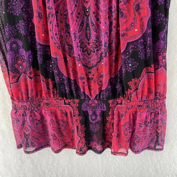 INC International Concepts Top Womens S Red Black Floral Paisley Studded Mesh - Picture 7 of 9